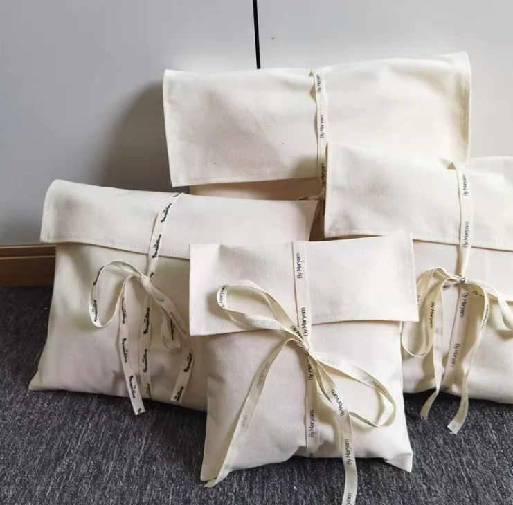 Cotton Envelope Gift Packaging Cloth Dust Bag White Luxury Jewelry Cosmetic Envelope Dust Bag Organic Recycled Cotton Dust Bag
