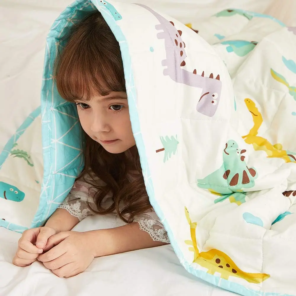 36'*48' Cotton Dinosaur Pattern Premium Glass Beads Kids Heavy Weighted Blanket For Therapy