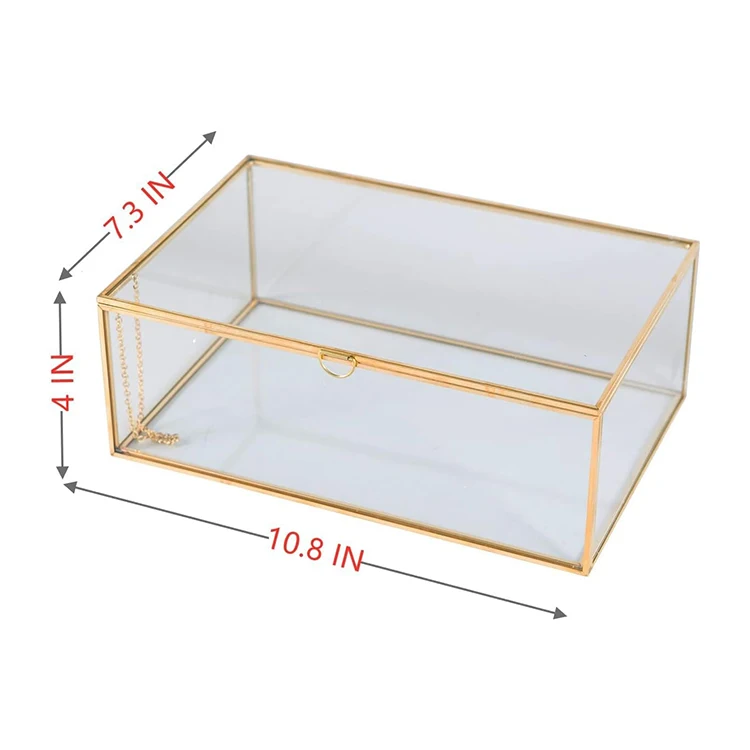 Glass Jewelry Box with Hinged Lid for Women and Girls Suitable for Storage Jewelry, Trinkets Flowers Vintage Brass Frame
