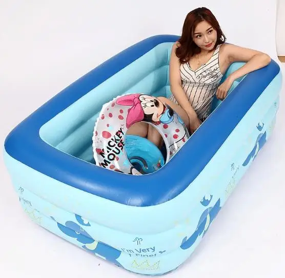 New elephant pattern 3 ring rectangle baby bathing pool PVC outdoor spa pool bathtub inflatable water play  kids swimming pool