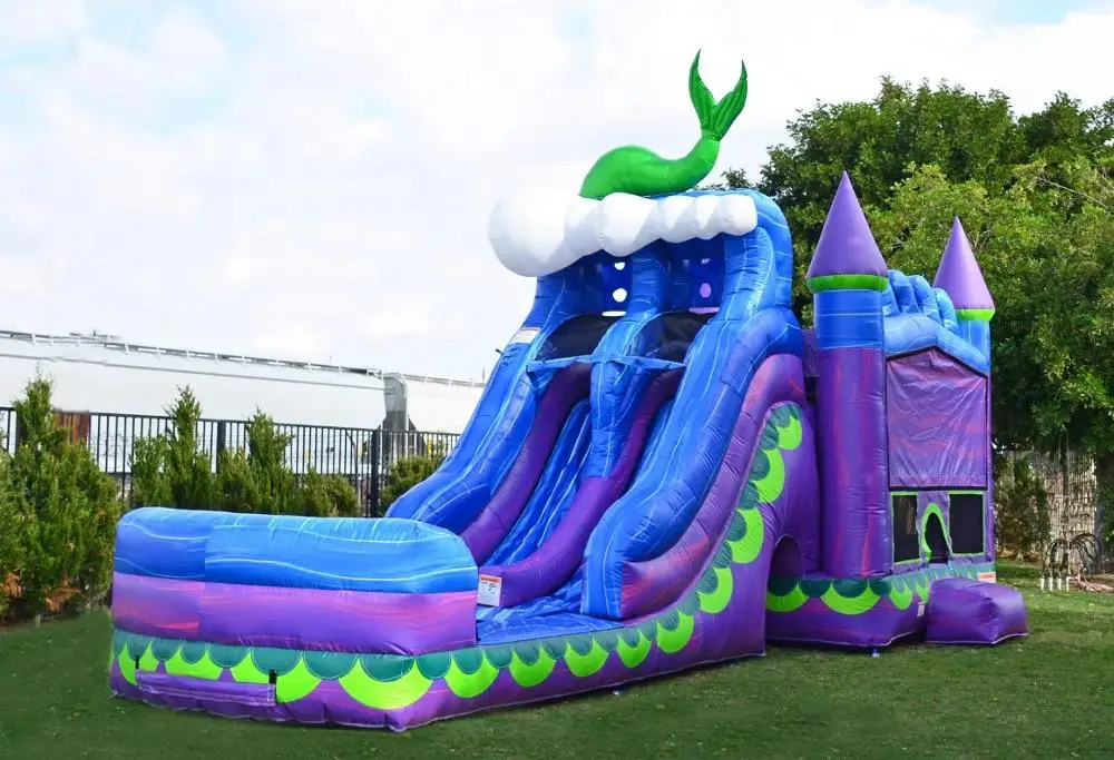 
wholesale Inflatable mermaid dual lane titan plus 6 in 1 combo game bounce house with water slide for sale 
