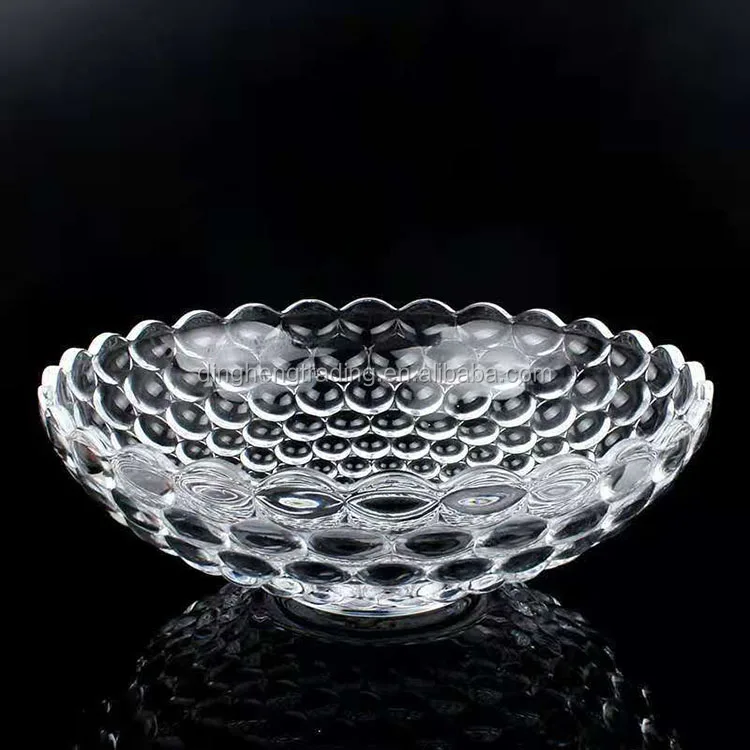
Wholesale European Style Large 12 Inches Serving Transparent Glass Fruit Plate Salad Bowl Glass 
