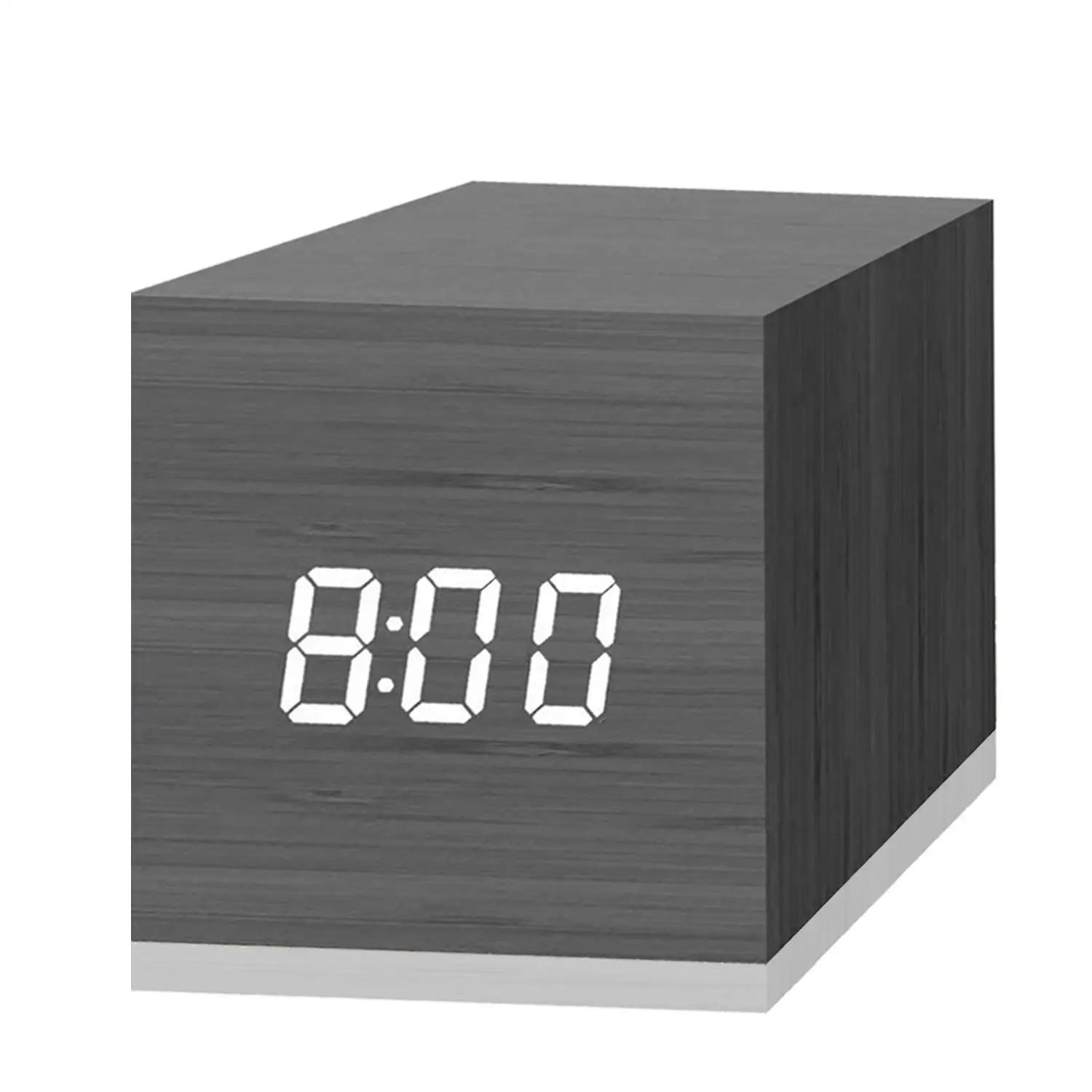 2.4Inch Small Digital Alarm Clock Smart Wooden Bedside Clock with 3 Alarm Settings LED Date Time Display