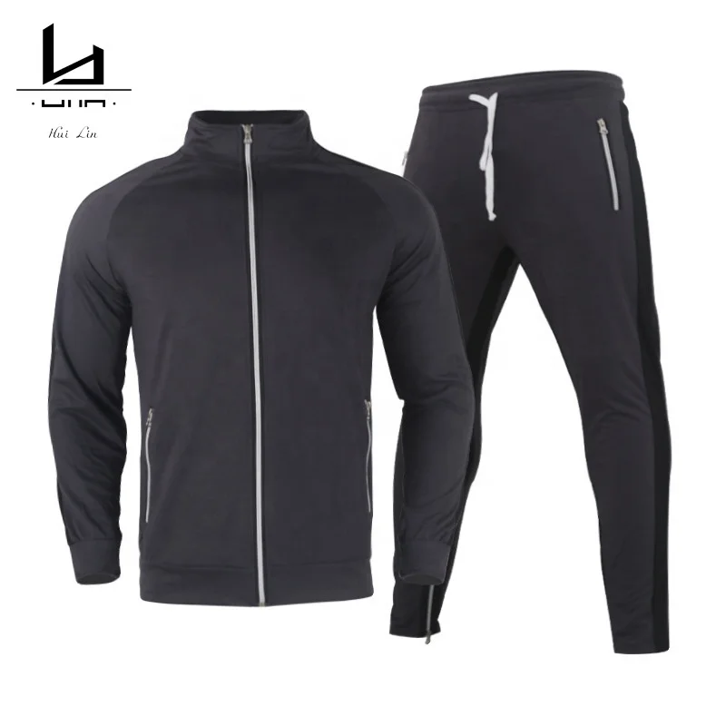 casual jacket and jogger pant for men polyester fabric gym fitness set new fashion clothing with draw strings two pieces men set
