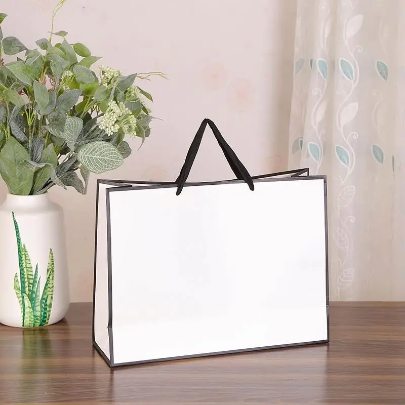 Custom White Brown Kraft Gift Craft Paper Shopping Bag With Ribbon Handles