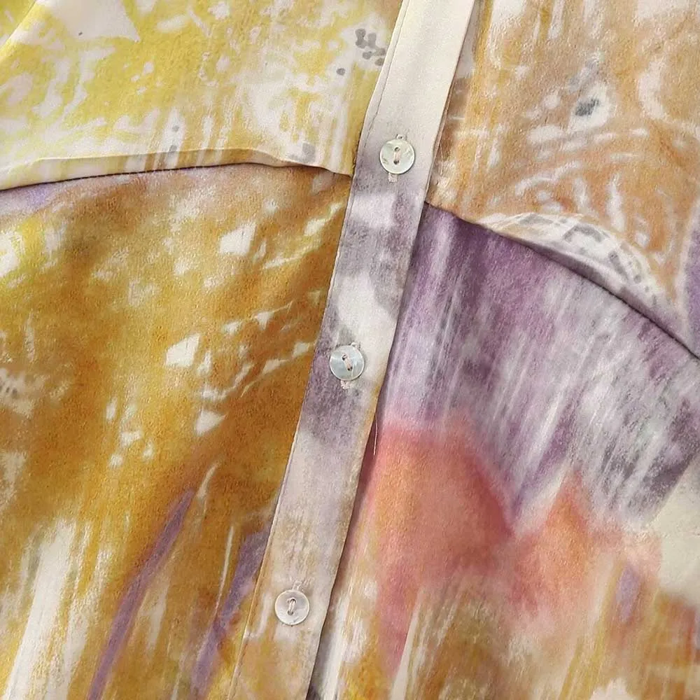 PB&ZA Women 2024 spring New Chic Layer tone printing Dress Vintage Long Sleeve Female Dresses Vestidos Mujer