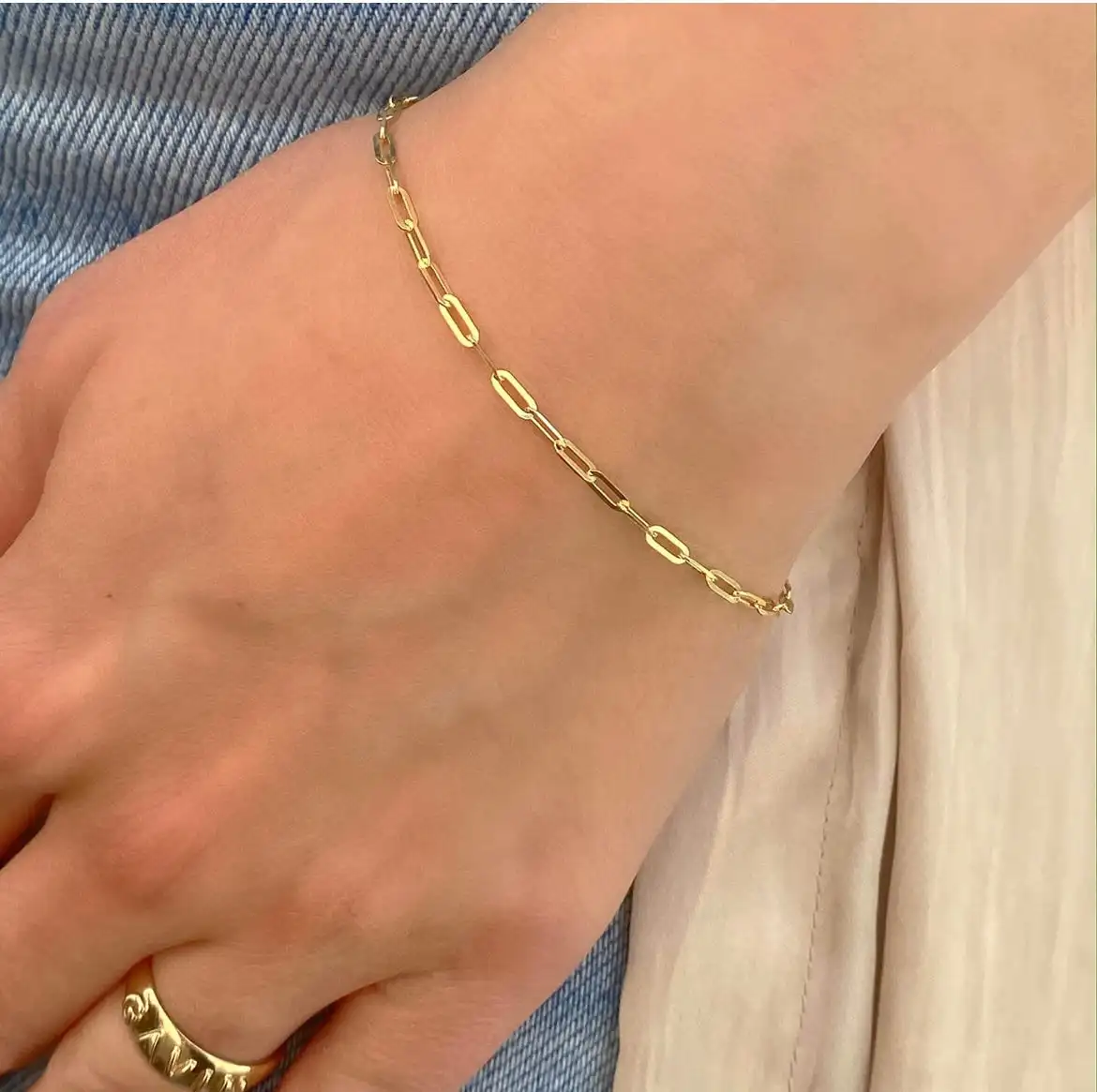Delivery Fast 14K Gold Flat Curb Mini Link Large Oval Cable Large Link Large Box Chain Small Link Bracelet