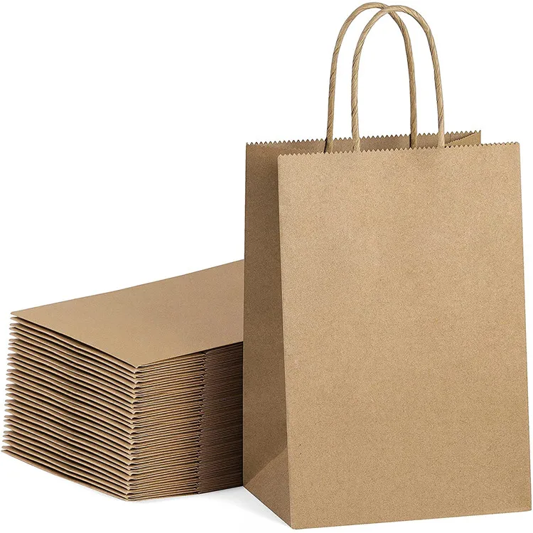 Wholesale Custom Kraft Paper Hand Bag Gift Bag Brown Shopping Packaging Flat Handle Kraft Paper Bag