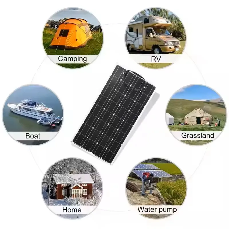 Custom Mono Full Black Small Thin Film 100W 300w 330w 350w 400w 500w 1000w Flexible Strips Rollable Solar Panels