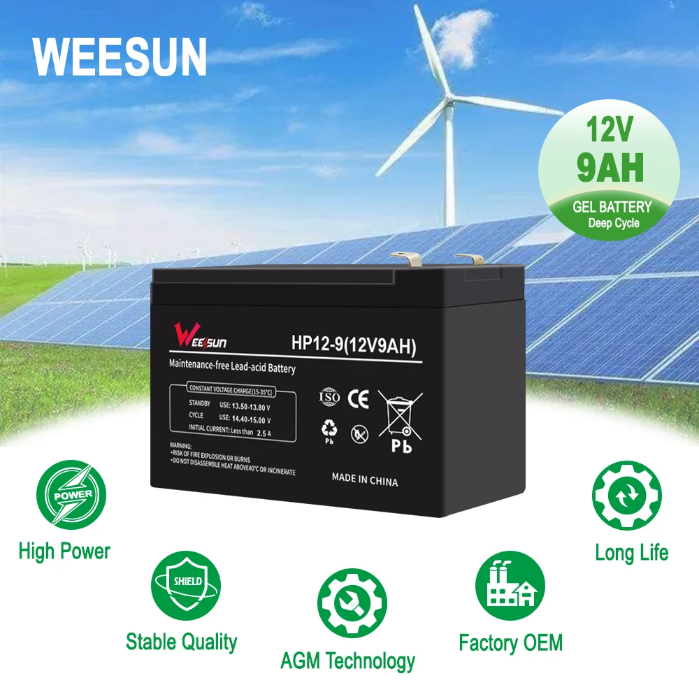 Hot selling rechargeable valve regulated 12v 6fm9 batterie 12v 9a 12v battery 9ah externe lead acid chargeur batteries