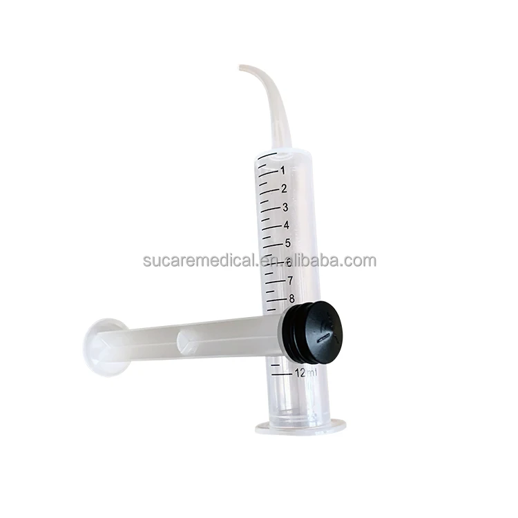Medical rubber piston seal 12cc dental irrigation curved tip utility syringes