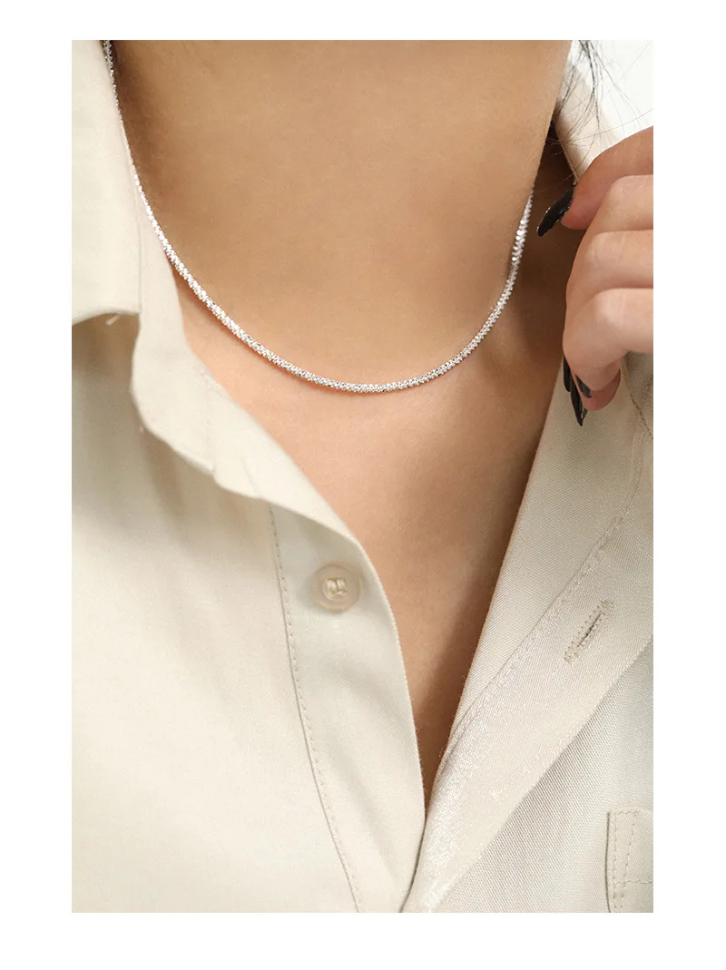 VIANRLA  925 Sterling Silver Sparkle Glitter Margarita Twisted Rock Chain 2.00mm Shiny Chain Necklace