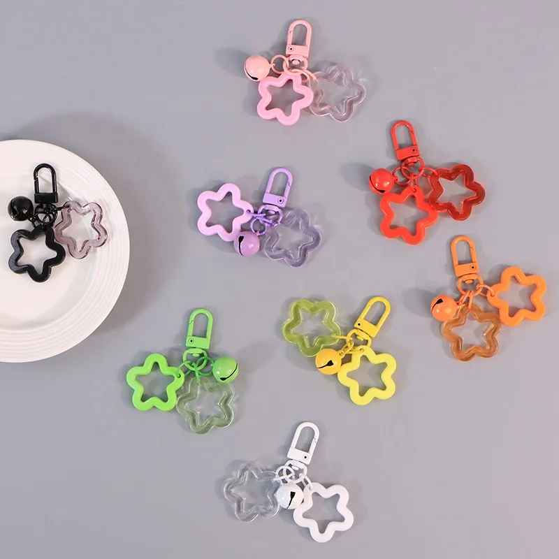 Promotion Cheap Cute Jelly Star Other Keychain Pentagram Kawaii Fancy Candy Color Acrylic Pentagram Charm Keyring Accessories