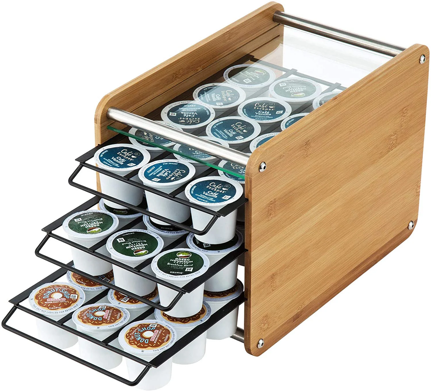 Bamboo K-Cup 45 Holder Organizer Coffee Pod Storage Box Drawer K-cup K-cup Coffee Pods Caddy Storage