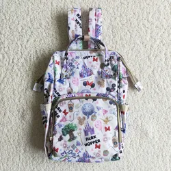 Hot sale High Quality Canvas Backpack bags Pink Floral Highland Cow Print Waterproof Mommy Diaper Bag