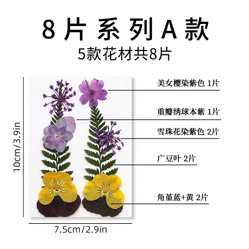 8pcs/pack DIY Craft Face Decoration of Wedding Candle Resin Epoxy Material Pressed Flower Combination