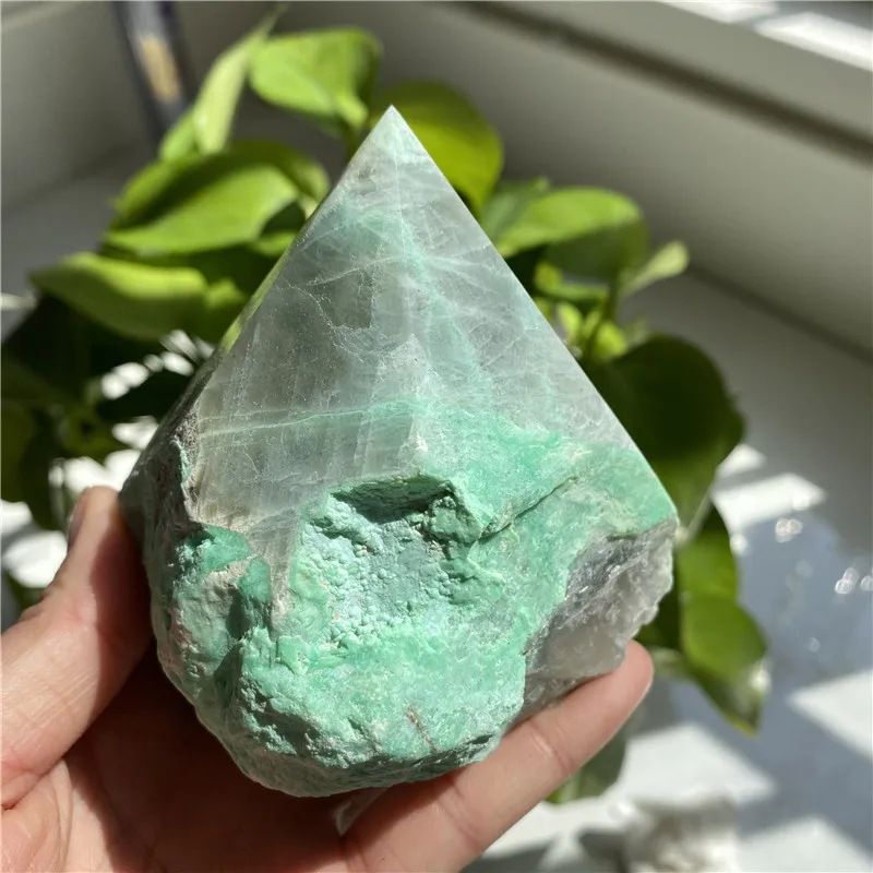 Оптовая продажа, натуральный зеленый лунный камень, необработанная точка обелиска, Кварцевая кристаллическая башня для заживления