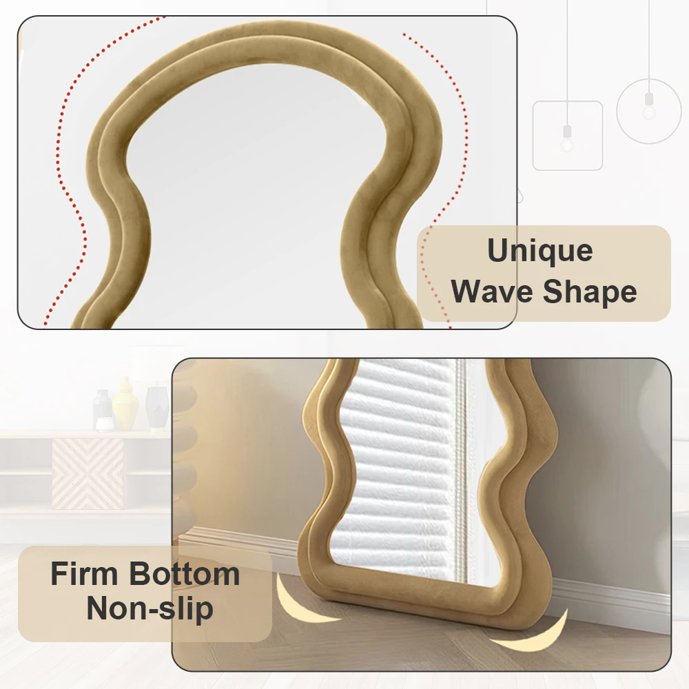 Wall Mounted Home Decor Wavy Wooden Framed Full Length Big Large Long Bedroom Length Dressing Room Standing Espejo Floor Mirror