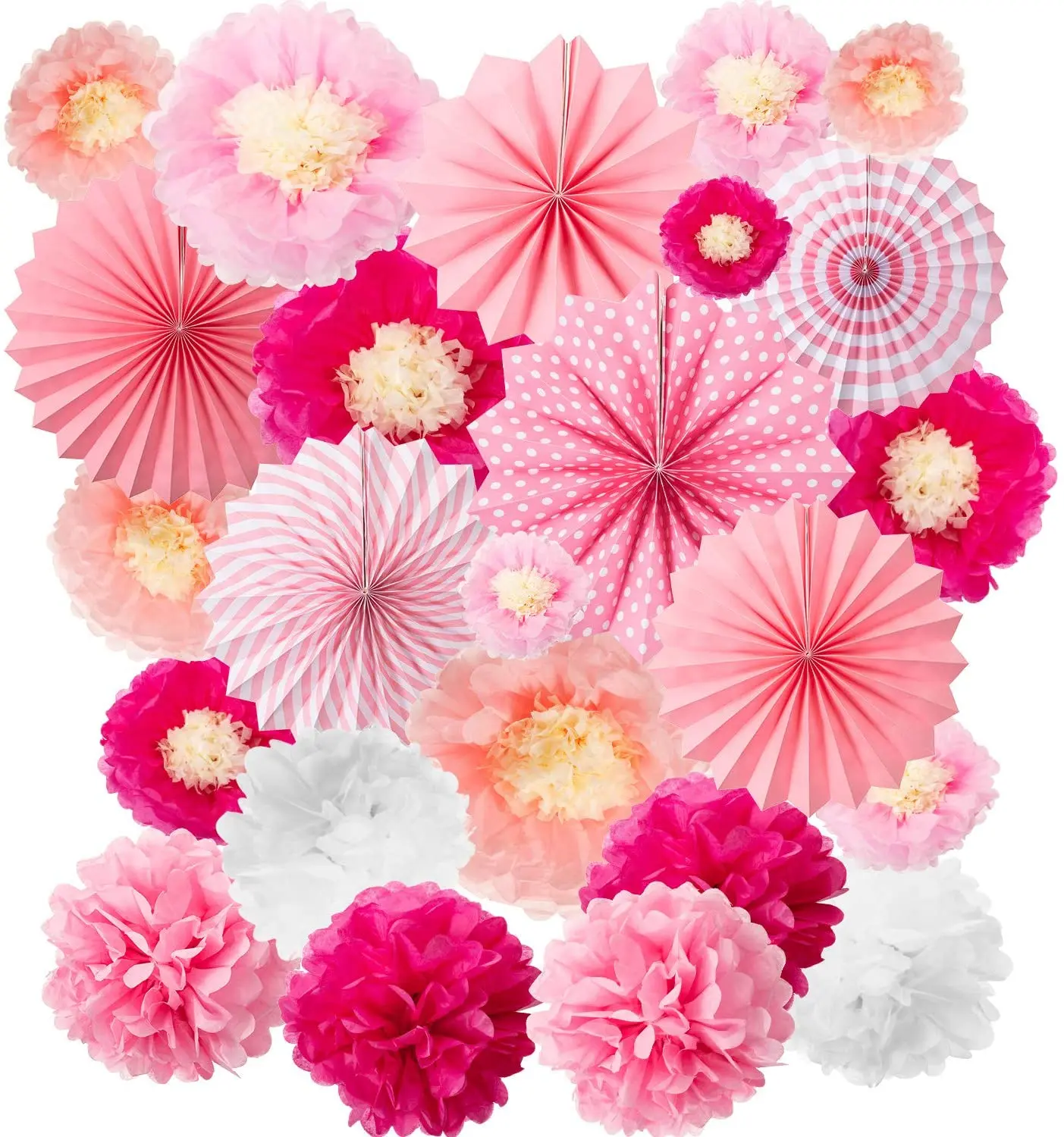 Wholesale hanging Pink paper flowers Kit Tissue Paper Flowers Decorations for wall Paper Fans Decoration garland
