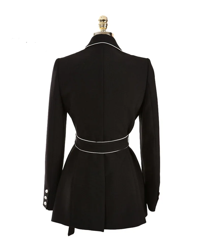 Spring and autumn Korean jacket women lace up black suit pearl button commuter black coat women