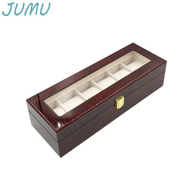 stock factory wholesale 6 slots wooden watch gift box with glass lid