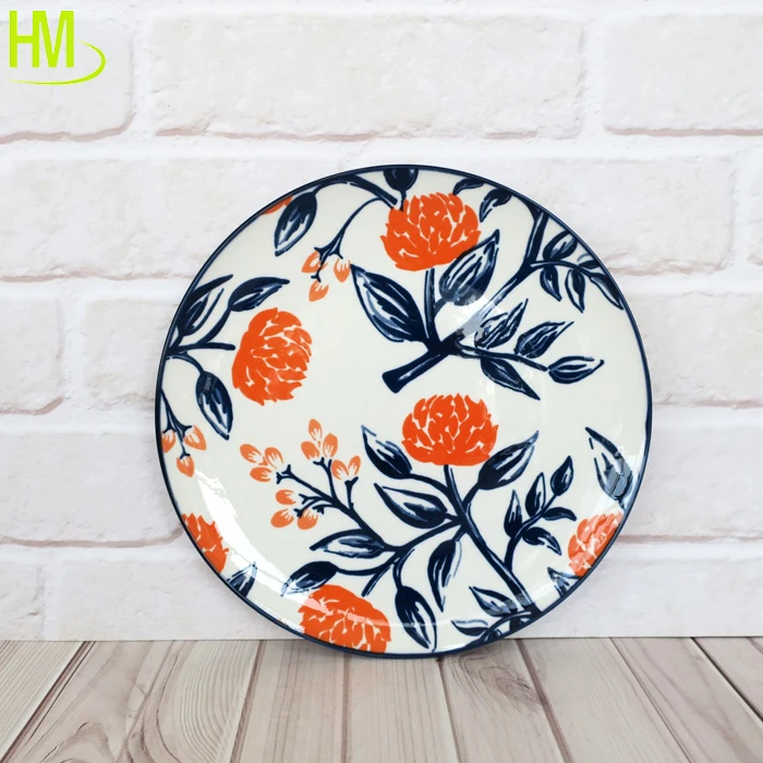 Luxury Disposable Ceramic Colorful Pad Printed Porcelain Plate Set Customized Leaves Design Glazed Soup/Dinner Dish