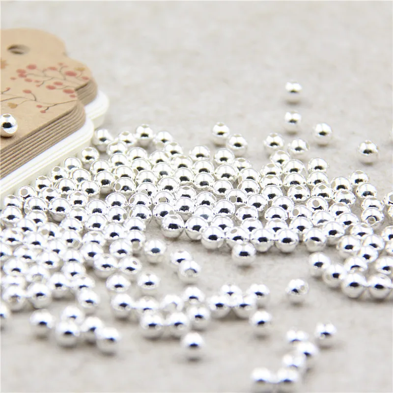 925 Sterling Silver Round Beads Spacer Beads Accessories Silver Bead for Bracelet Necklace Jewelry Making Findings
