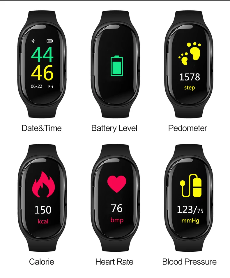 2021 New M1 Blood Pressure Smart Bracelet Watch with BT Earphone