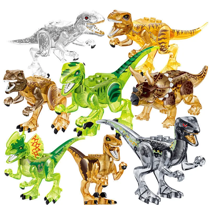 Хрустальный динозавр, блочные игрушки, Парк Юрского периода, наборы динозавров, развивающие строительные игрушки для детей, всего 8 различных динозавров