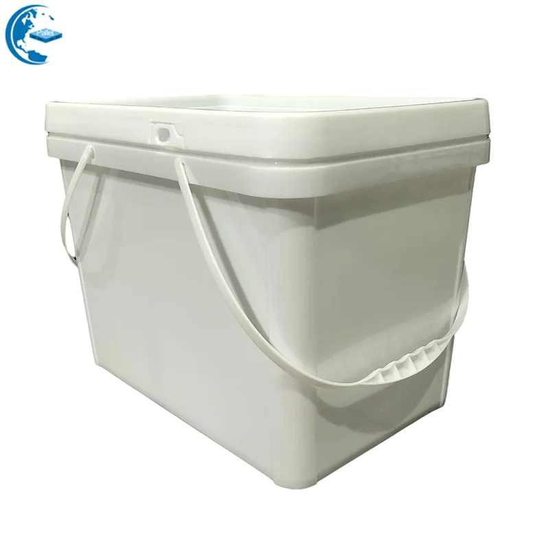 Square 5 Gallon Food Grade White Plastic Bucket with Handle & Lid