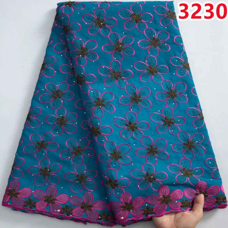African Lace Fabric High Quality 2023 Newest Nigeria Cotton Lace Fabric with Stones for Sew Wedding Party Dresses 3230
