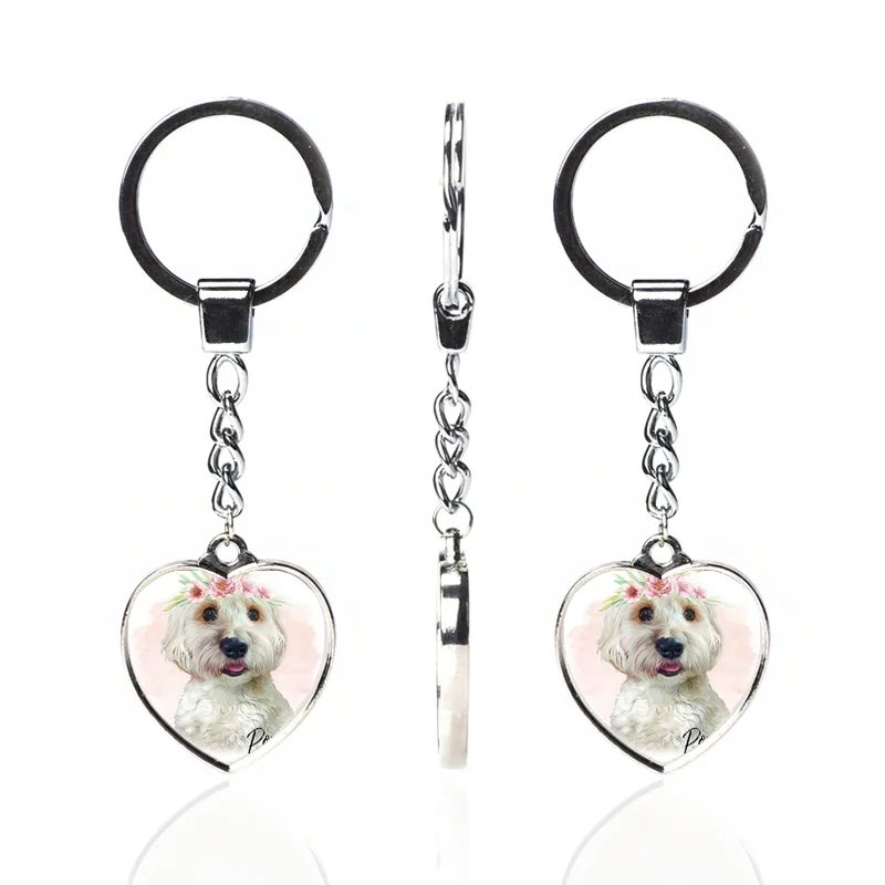
High Quality Chinese Supplier Wholesale Double-sided Cartoon Animal Photos Crystal Glass Keychains 