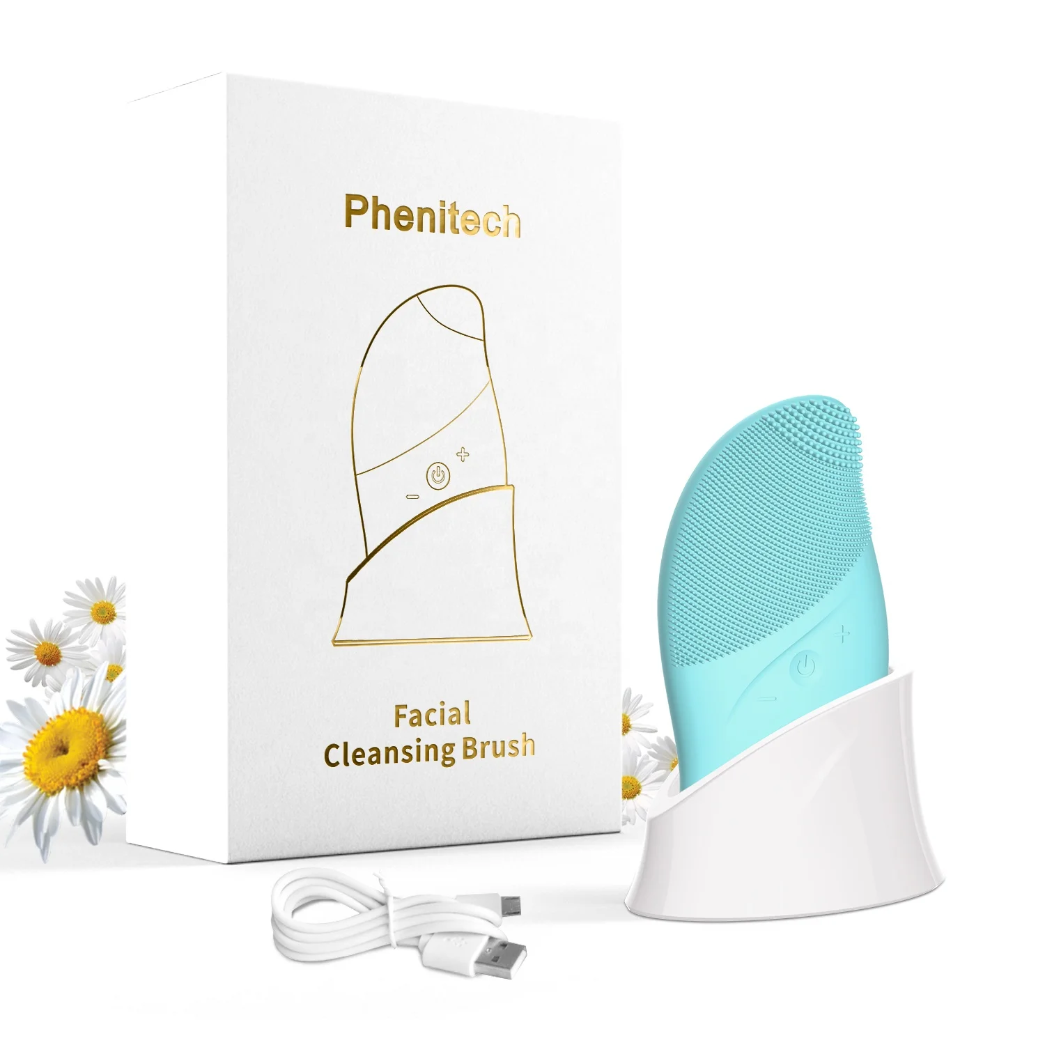 Силиконовая звуковая щетка Phenitech для чистки лица с 100% водонепроницаемой мягкой