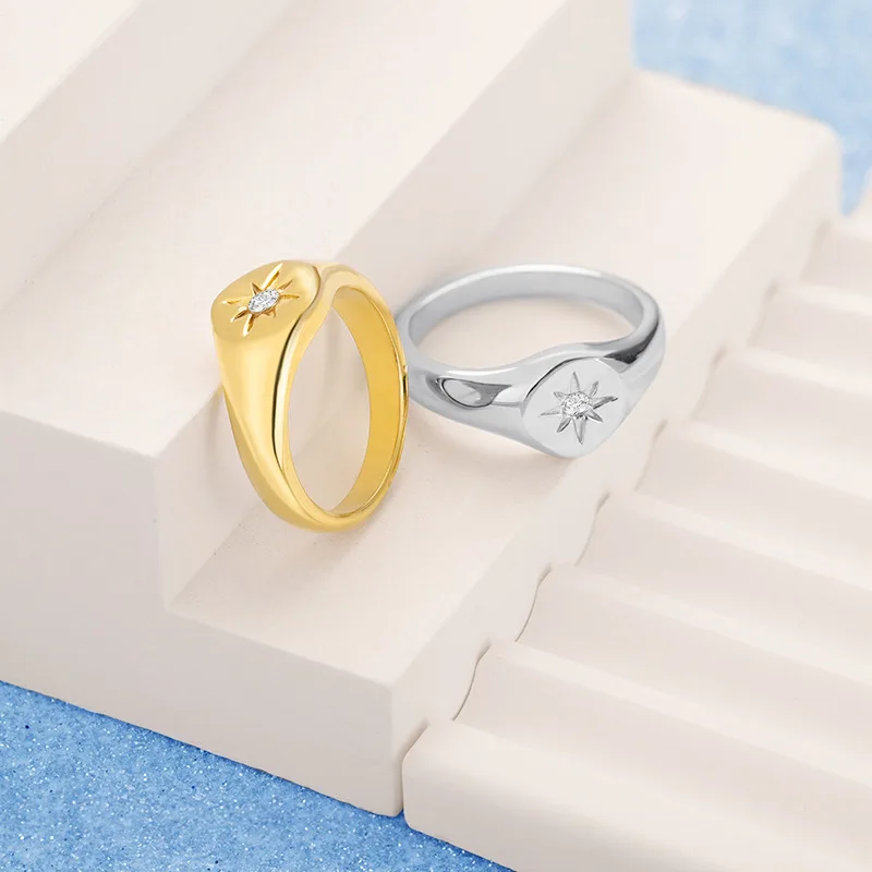 Popular Gold Plated Heart Rays Ring Electroplated Hexagram Stainless Steel Ring Fashion Jewellery Ring