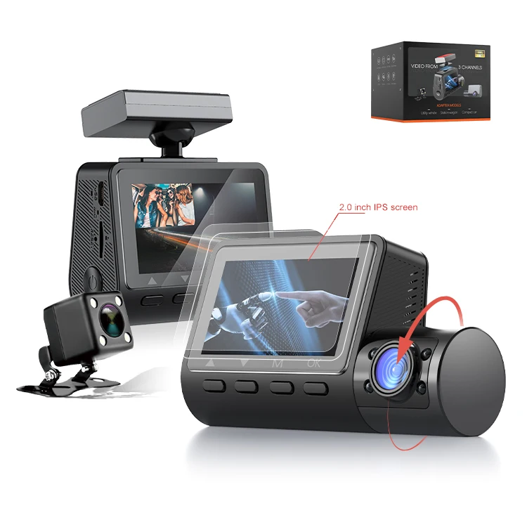 Best quality Car 3 lens Camera dash cam recorder hd 2.0 inch screen with IR night vision Car DVR