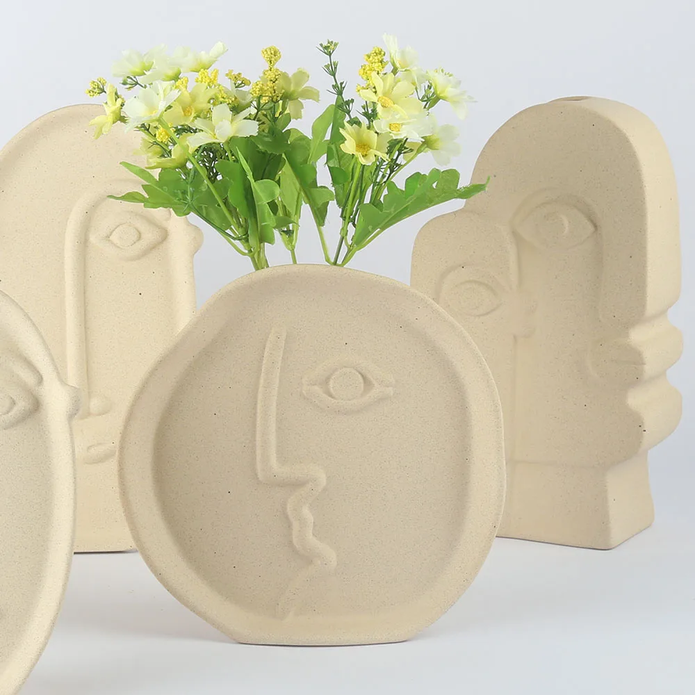 Modern Popular Fashion Antique Human Face Ceramic Stoneware Flower Vase