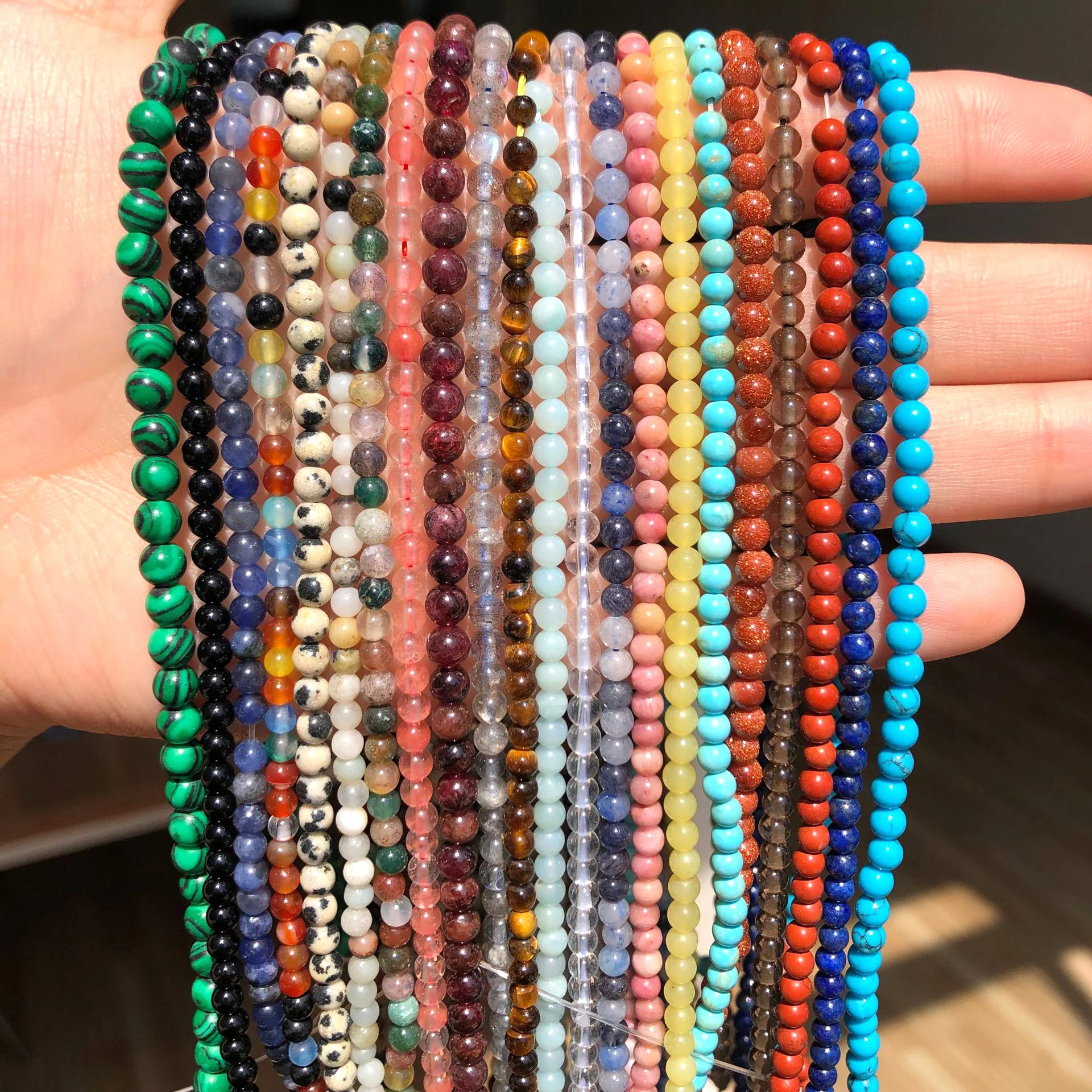 2/3mm Round Natural Stone Beads Amethyst Agate Tiger Eye Gemstone Turquoise Beads Diy For Jewelry Necklace Bracelet Making