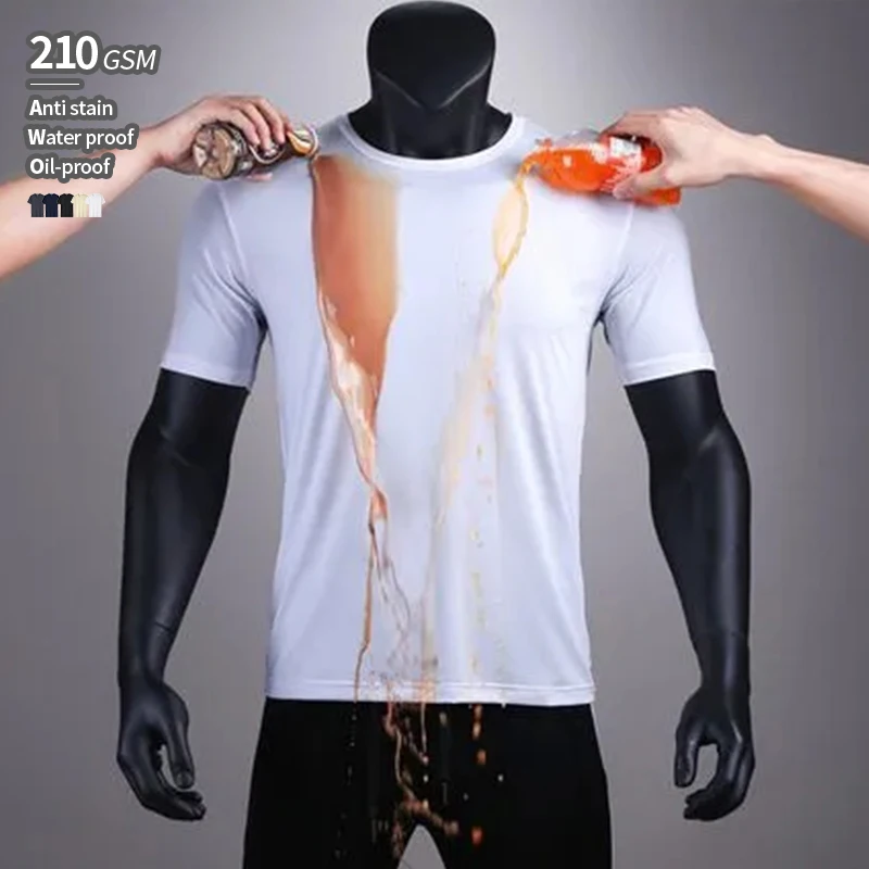 wholesale custom logo three-proof fabric Waterproof  oil-proof and stain-proof fashion white t shirt for men