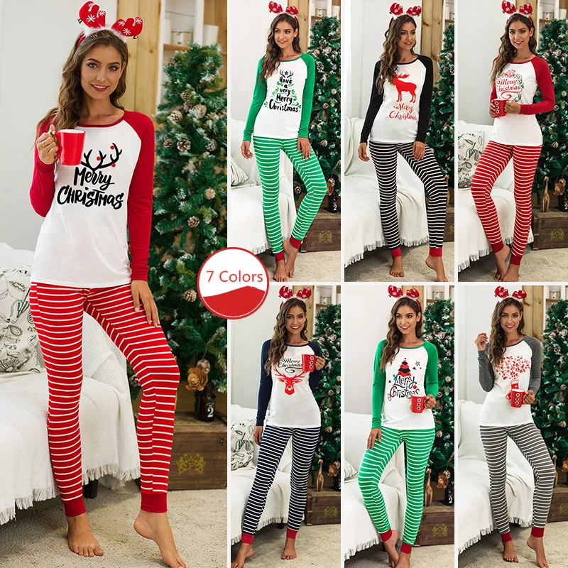 Wholesale 2021 women winter cotton holiday pyjamas xmas clothes pj christmas pijamas set (1600371911748)