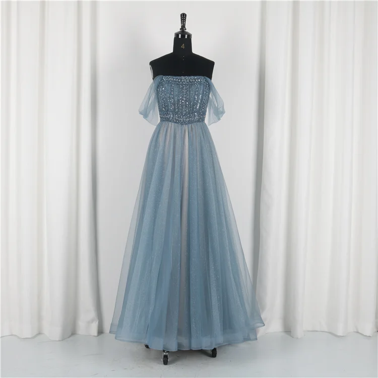 Factory Direct Selling Off Shoulder Tulle Beading Gowns Evening Dinner Dress Women Evening Gown