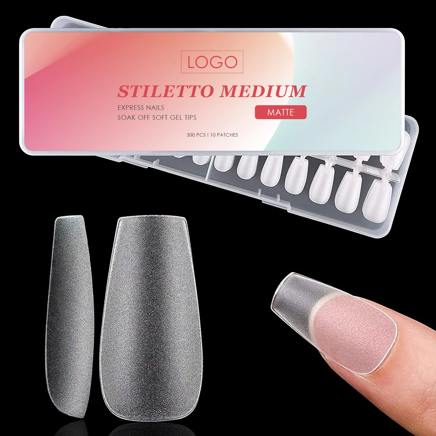 Pink label girlish 15 sizes full matte seamless eco-friendly acrylic soft gel nail tips