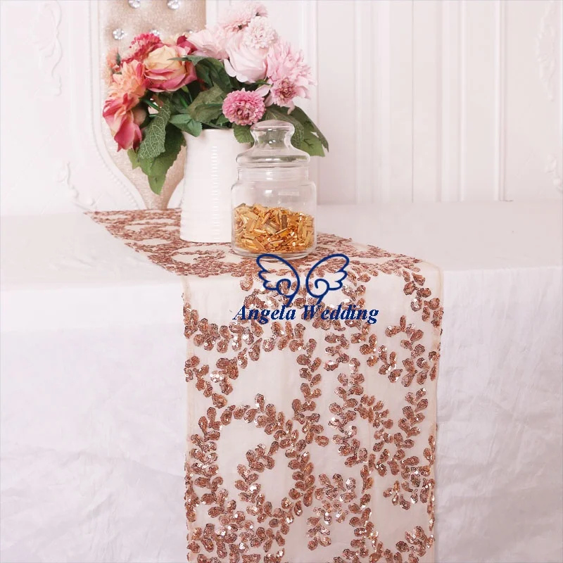 RU022A Ready to ship Hot sale Gorgeous new 2020 Angela Wedding wedding table decoration floral rose gold sequin table runner