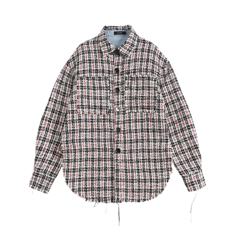 OEM Fancy Lady Long Sleeve Woven Tweed shirts special cutting Women elegant WINTER Blouse From Chinese garments Supplier