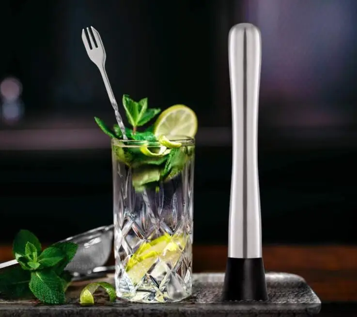 Hiware 10 Inch Stainless Steel Cocktail Muddler and Mixing Spoon Home Bar Tool Set - Create Delicious Mojitos and Other Fruit Ba
