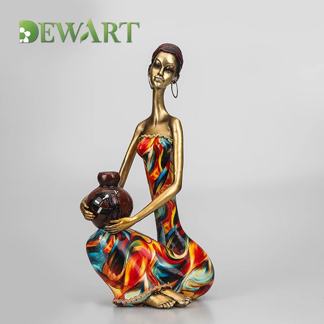 Custom polyresin sexy Africa girl resin sculpture featured souvenir home decor African woman statue black lady figurine