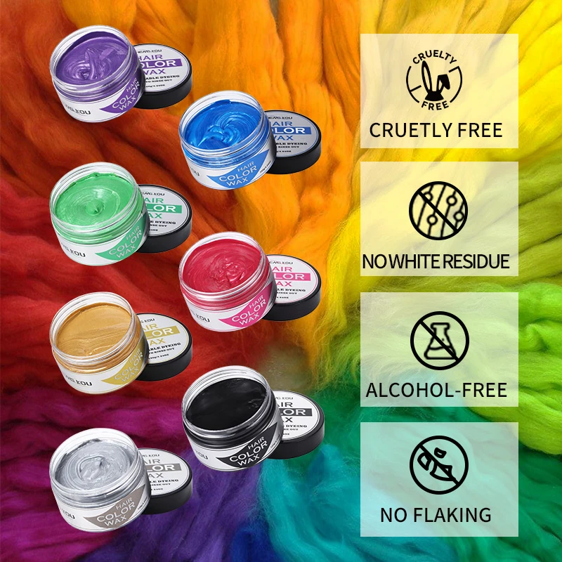 Private Label One-time Hair Paint Wax Blue Red Yellow 9 Colors Dye Temporary Hair Color Mud Clay