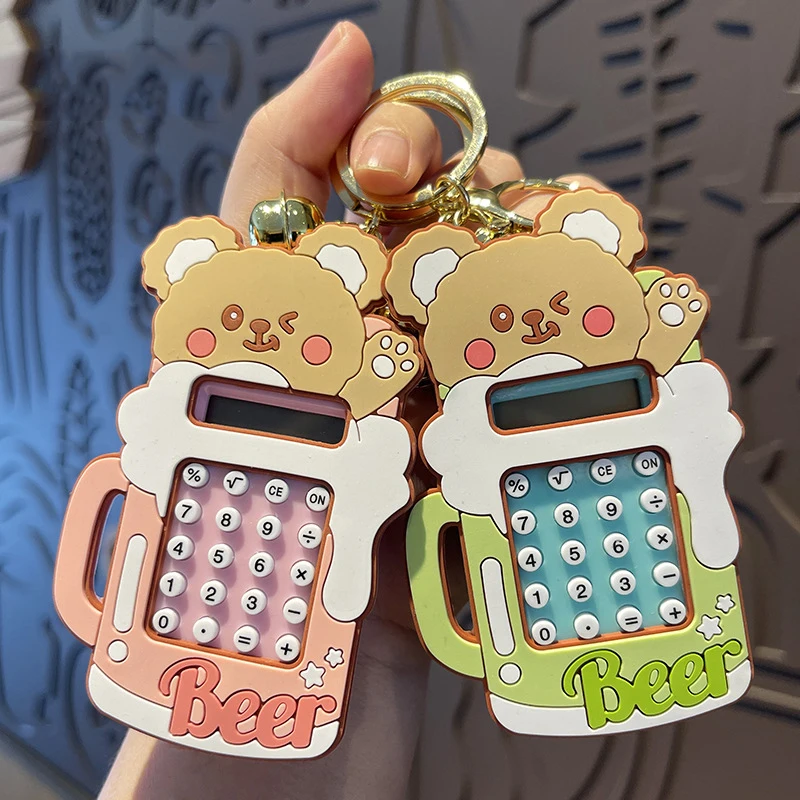 Fashion small gifts cartoon cute bear shape wholesale mini calculator keychain