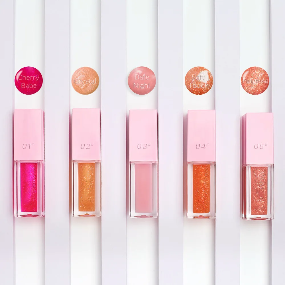 Unique 5g big brush fruit flavored color changing vegan lip oil gloss glitter wholesale bulk with boxes