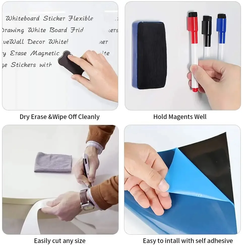 Wholesale Customized Size Shapes White PET Write Film Magnetic Whiteboard Film Sticker For Glass