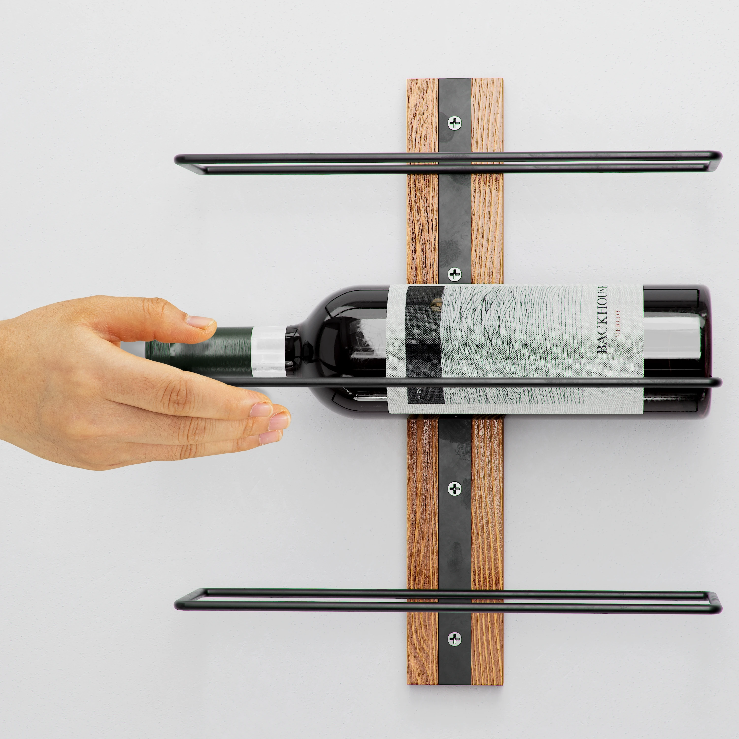 Vertical Wall Mounted Wood industrial Black floating Wine Decorative Organizer rack Household wine display rack wine holder